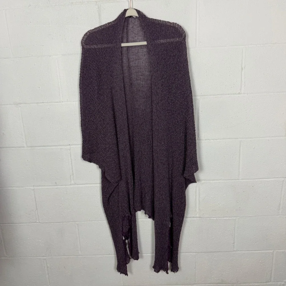 Womens Purple Bamboo Open Knit Cardigan Set Size 22W Asymmetric Boho Lagenlook